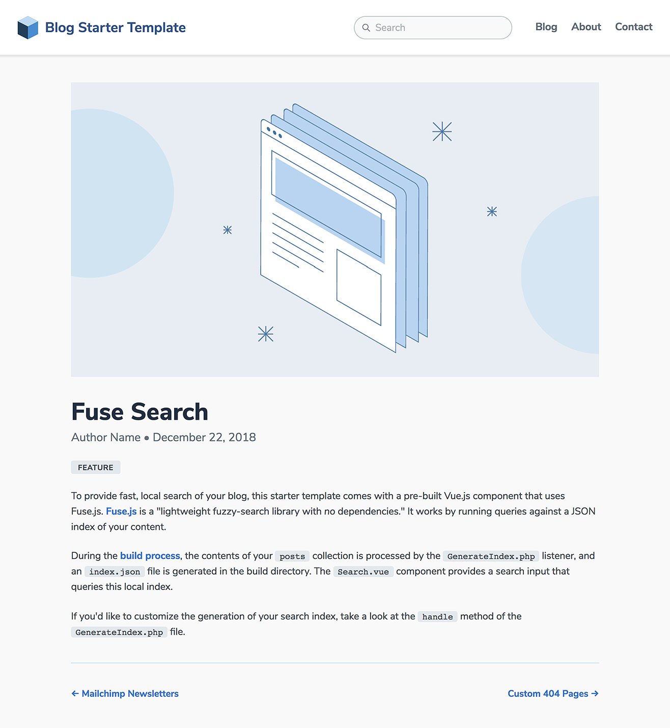 Screenshot of Jigsaw blog starter template